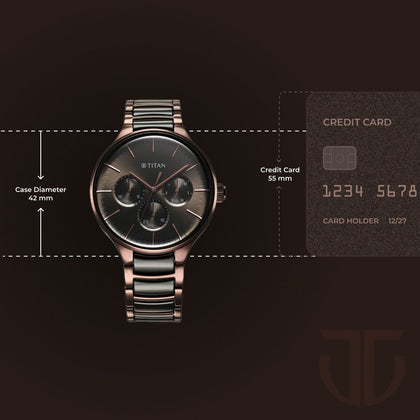 Titan Ceramic Fusion Multifunction Black Dial With Two Toned Color Stainless Steel Strap Watch For Men