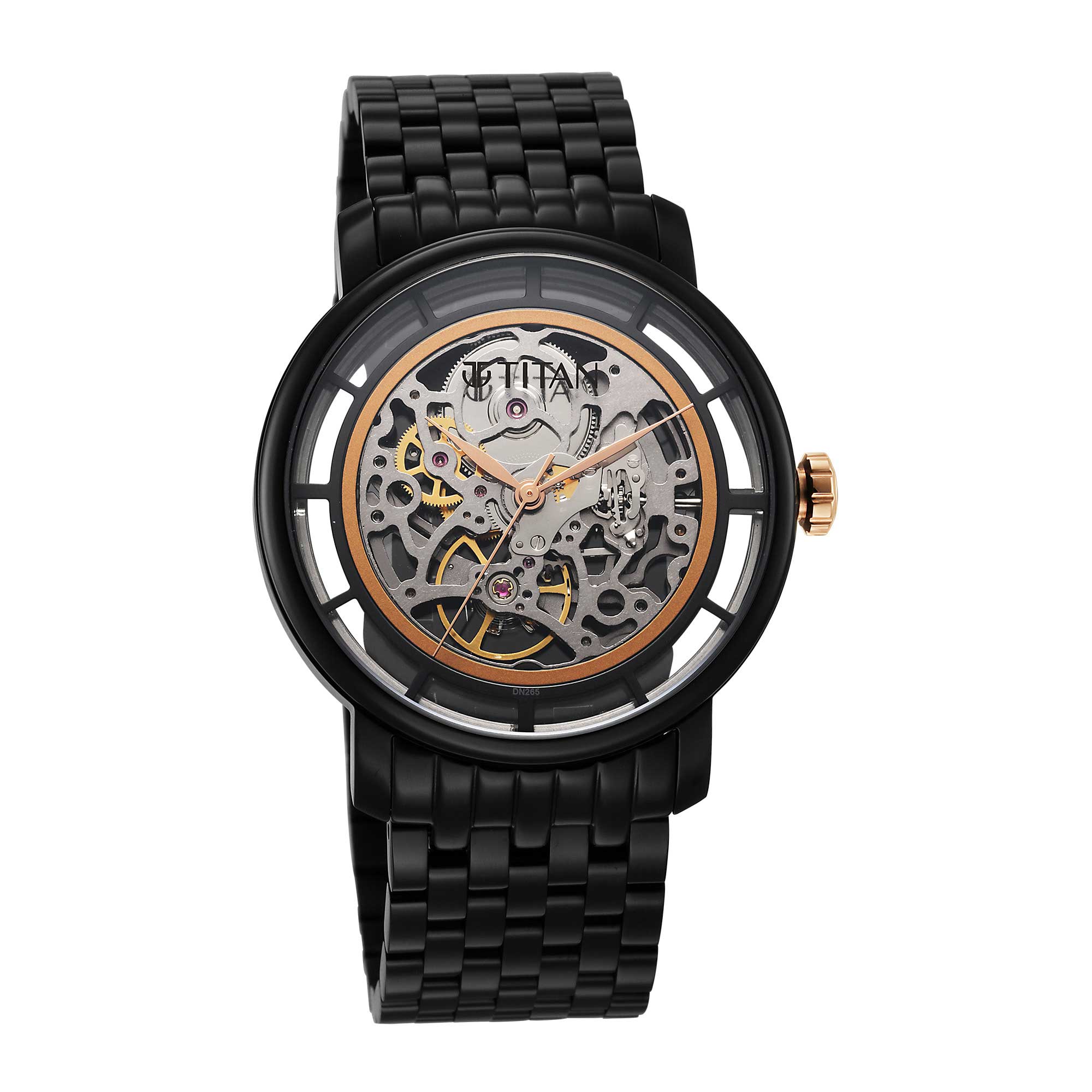 Titan Black Dial Stainless Steel Strap Mechanical Watch for Men