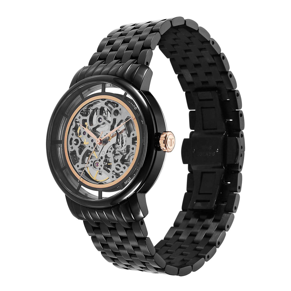 Titan Black Dial Stainless Steel Strap Mechanical Watch for Men