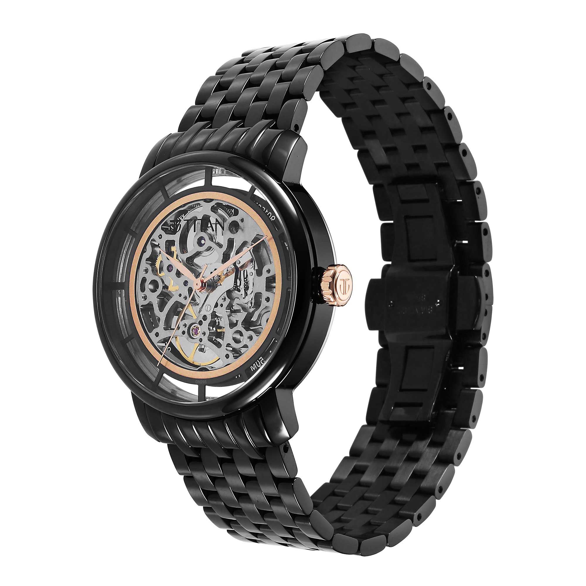 Titan Black Dial Stainless Steel Strap Mechanical Watch for Men