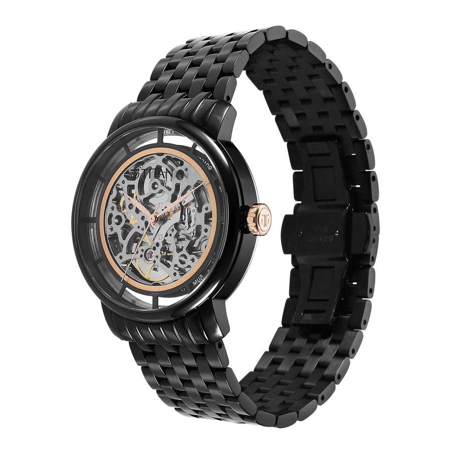 Titan Black Dial Stainless Steel Strap Mechanical Watch for Men
