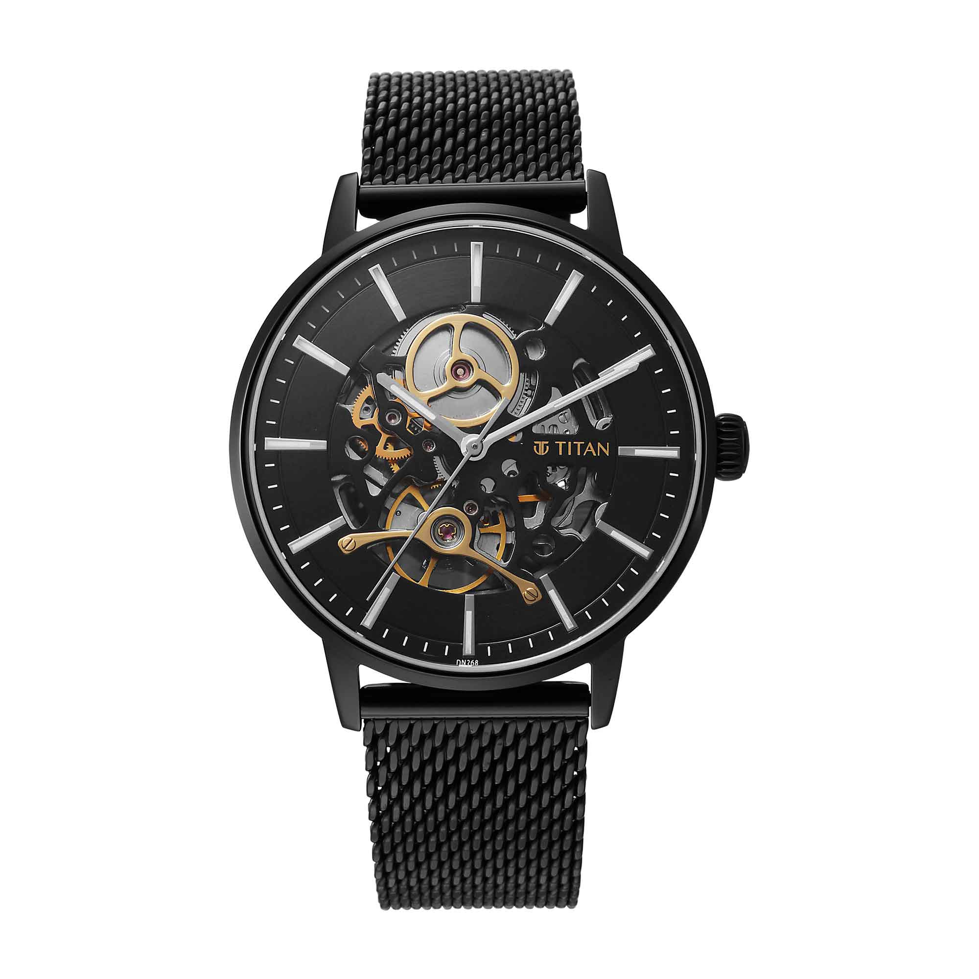 Titan Black Dial Stainless Steel Strap Mechanical Watch for Men