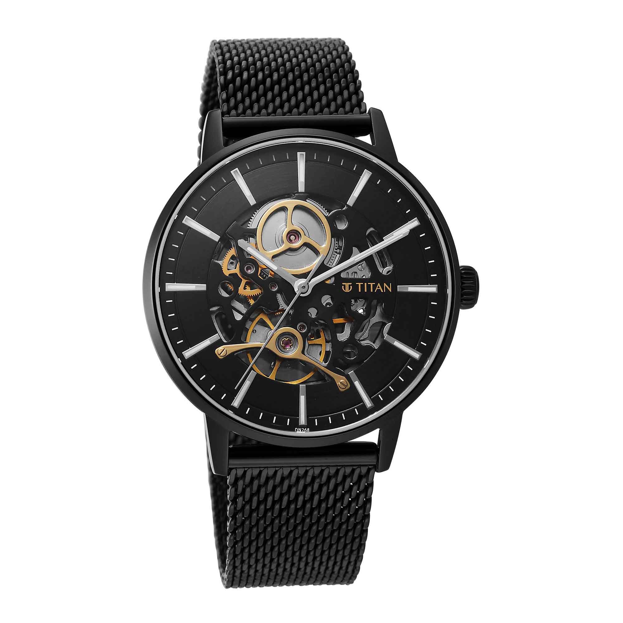 Titan Black Dial Stainless Steel Strap Mechanical Watch for Men