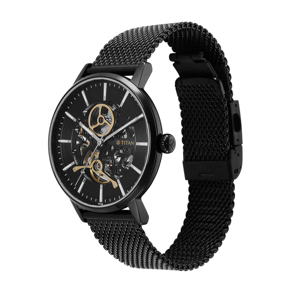 Titan Black Dial Stainless Steel Strap Mechanical Watch for Men