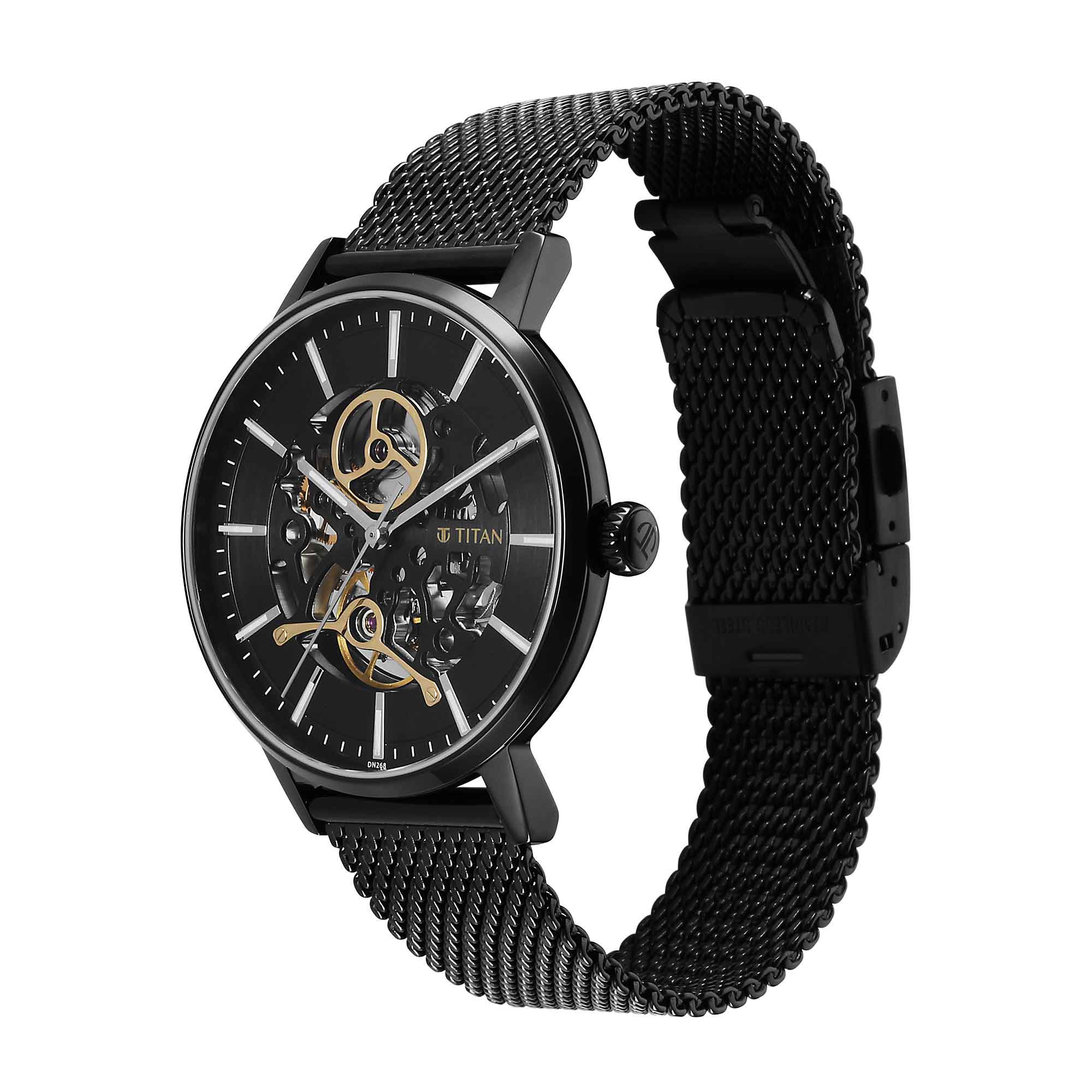 Titan Black Dial Stainless Steel Strap Mechanical Watch for Men