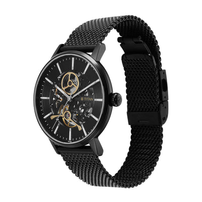 Titan Black Dial Stainless Steel Strap Mechanical Watch for Men