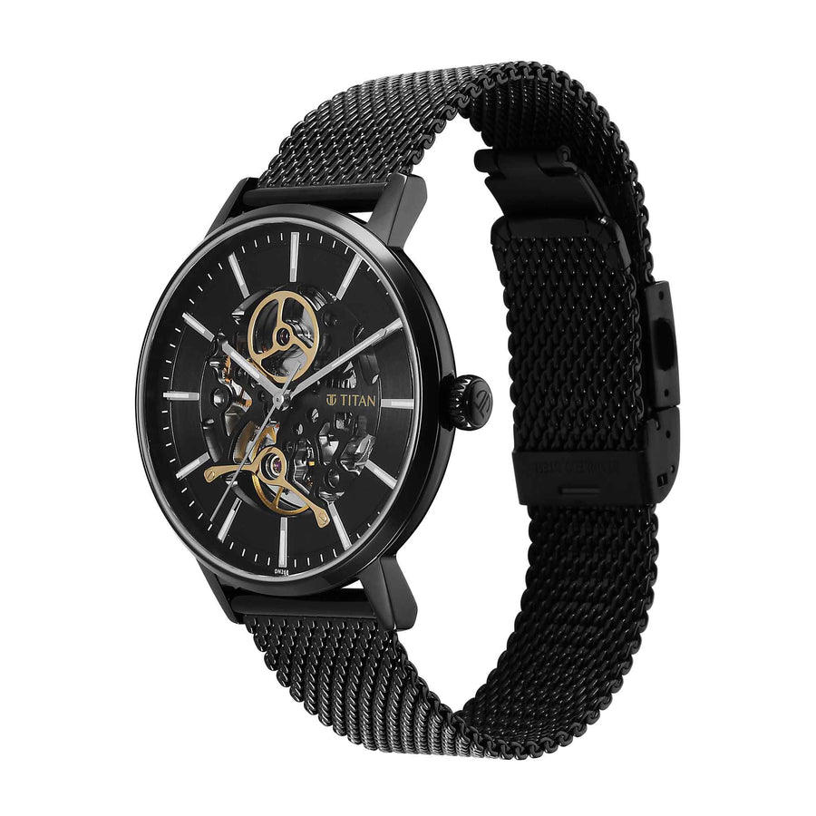 Titan Black Dial Stainless Steel Strap Mechanical Watch for Men