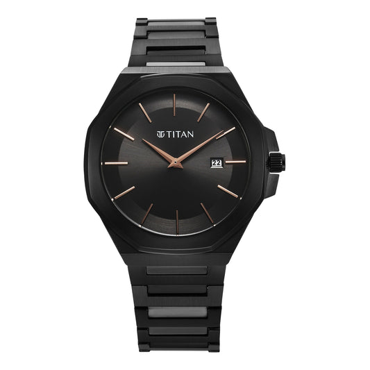 Titan Classique Slim Quartz Analog with Date Black Dial Stainless Steel Strap Watch for Men