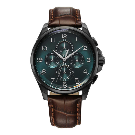 Titan Classic Chrono Blue Dial Quartz Multifunction Leather Strap watch for Men