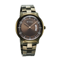 Titan Clasique Slim Quartz Analog with Date Green Dial Stainless Steel Strap Watch For Men