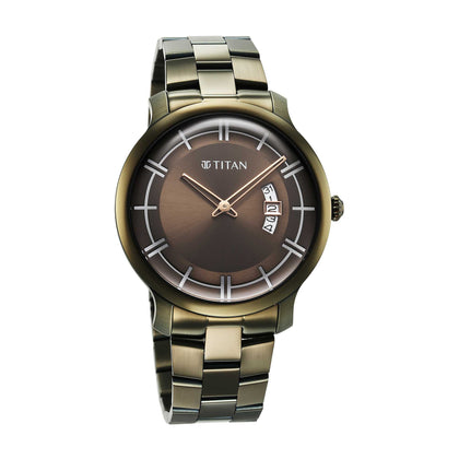 Titan Clasique Slim Quartz Analog with Date Green Dial Stainless Steel Strap Watch For Men
