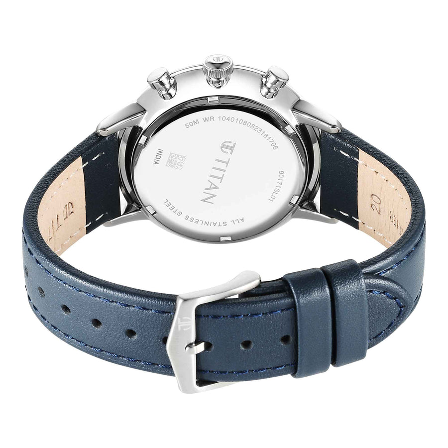 Titan Light Leathers Quartz Multifunction Black Dial Stainless Steel Strap Watch for Men