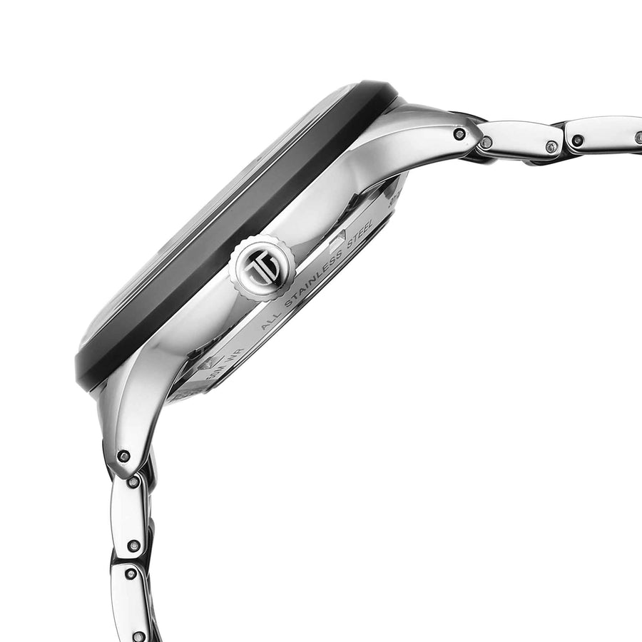 Titan Ceramic Fusion Automatic Black Dial Silver Dual-Toned Stainless Steel Bracelet Watch for Men