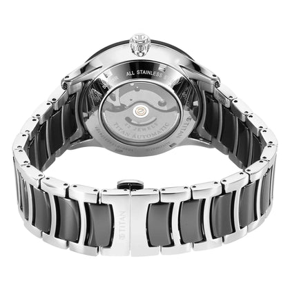 Titan Ceramic Fusion Automatic Black Dial Silver Dual-Toned Stainless Steel Bracelet Watch for Men