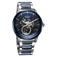 Titan Ceramic Fusion Automatic Blue Dial Silver Dual-Toned Stainless Steel Bracelet Watch for Men