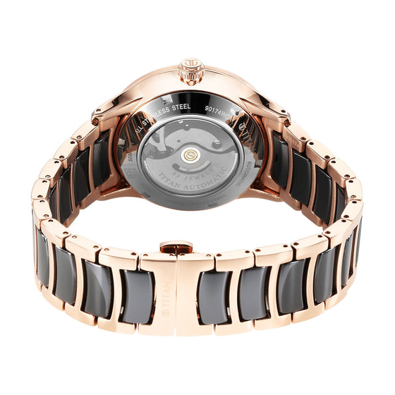 Titan Ceramic Fusion Automatic Black Dial Rose Gold Dual-Toned Stainless Steel Bracelet Watch for Men