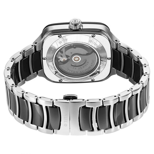 Titan Ceramic Fusion Automatic Square Black Dial Silver Dual-Toned Stainless Steel Bracelet Watch for Men