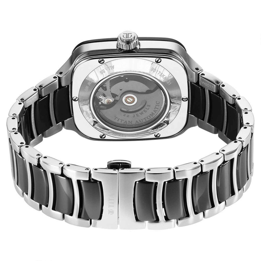 Titan Ceramic Fusion Automatic Square Black Dial Silver Dual-Toned Stainless Steel Bracelet Watch for Men