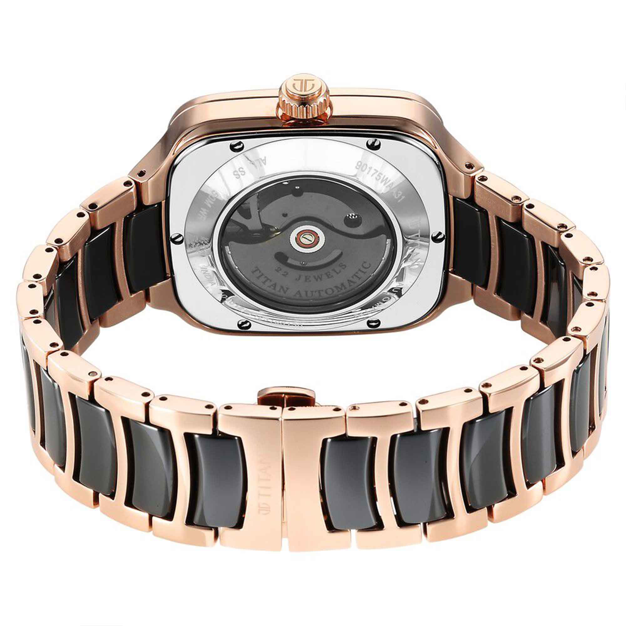 Titan Ceramic Fusion Automatic Square Black Dial Silver Dual-Toned Stainless Steel Bracelet Watch for Men