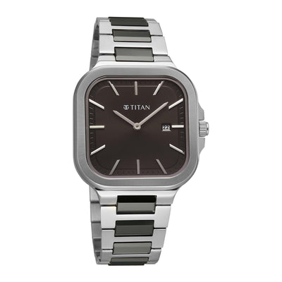 Titan Classique Black Square Dial Two Toned Stainless Steel Strap Analog with Date Watch for Men