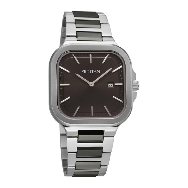 Titan Classique Black Square Dial Two Toned Stainless Steel Strap Analog with Date Watch for Men