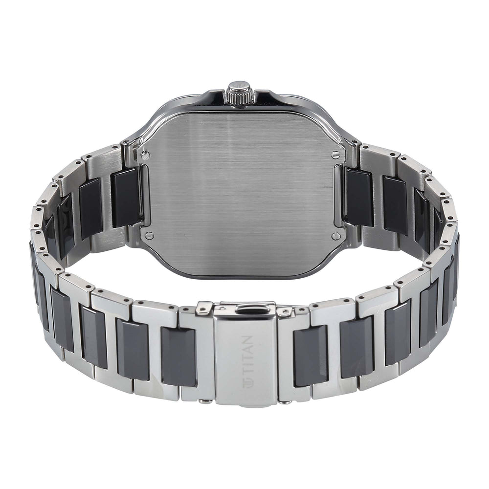 Titan Classique Black Square Dial Two Toned Stainless Steel Strap Analog with Date Watch for Men