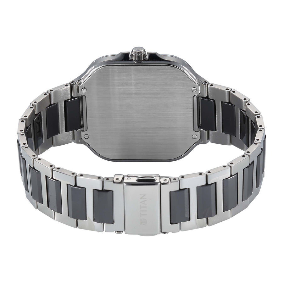 Titan Classique Black Square Dial Two Toned Stainless Steel Strap Analog with Date Watch for Men