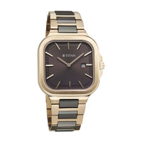Titan Classique Anthracite Square Dial Two Toned Stainless Steel Strap Analog with Date Watch for Men