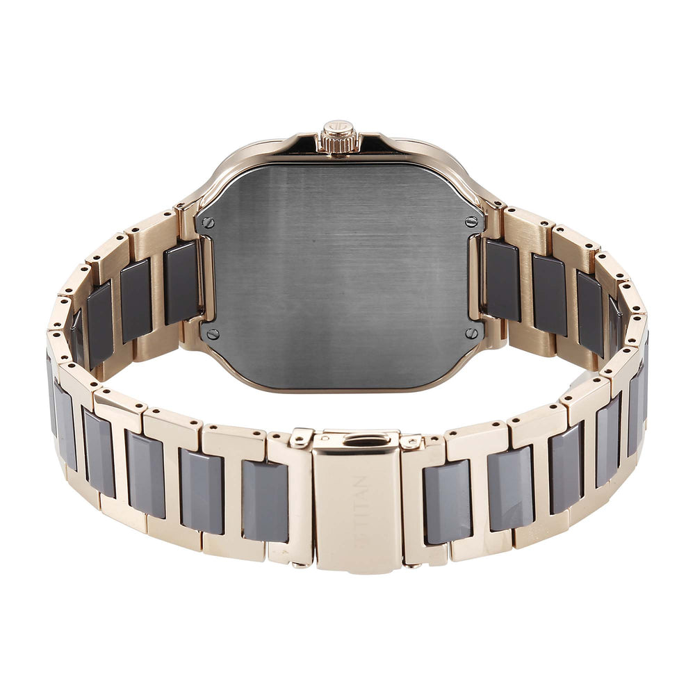 Titan Classique Anthracite Square Dial Two Toned Stainless Steel Strap Analog with Date Watch for Men
