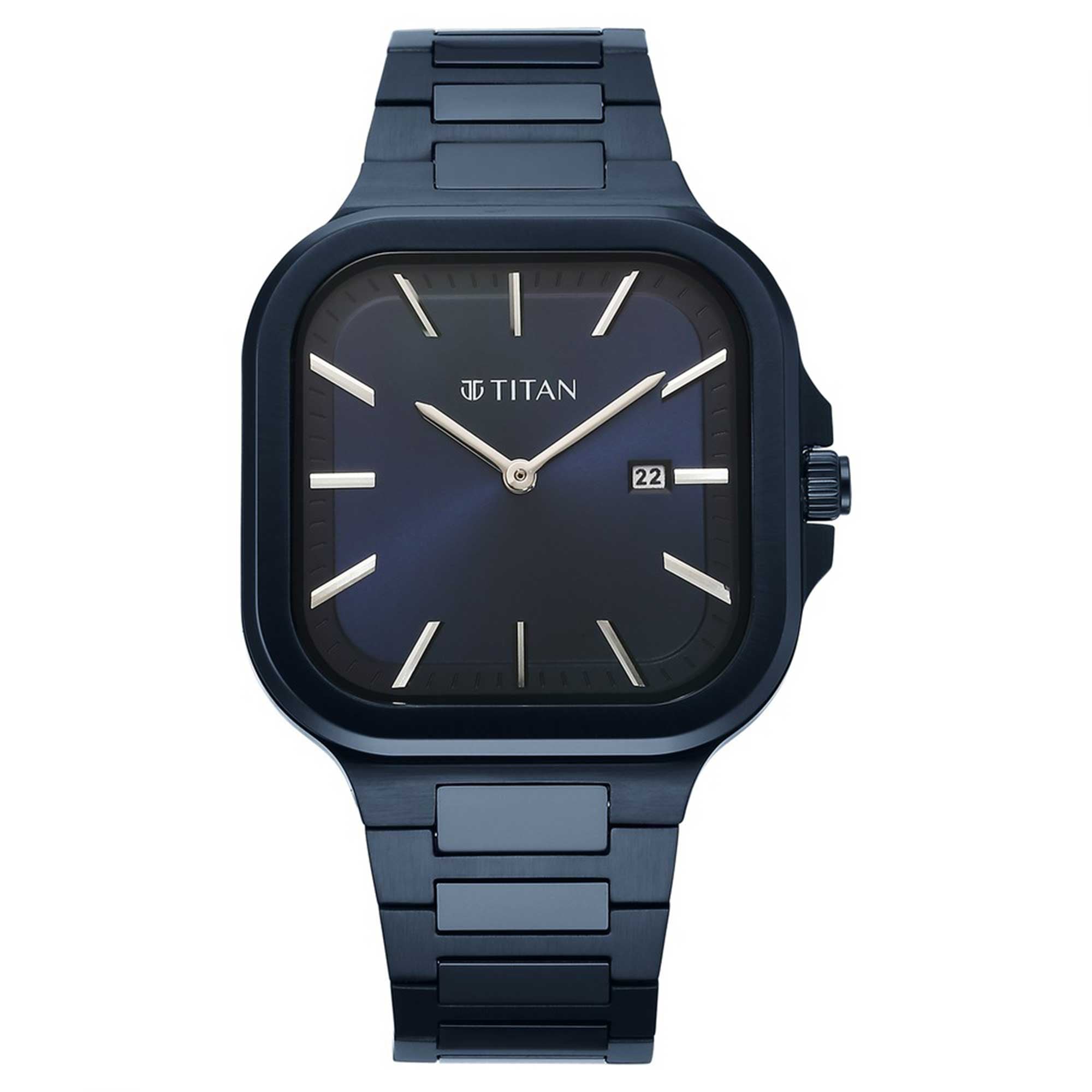 Titan Classique Slim Square Quartz Analog with Date Blue Dial Blue Stainless Steel Strap Watch For Men