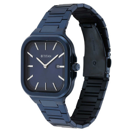 Titan Classique Slim Square Quartz Analog with Date Blue Dial Blue Stainless Steel Strap Watch For Men