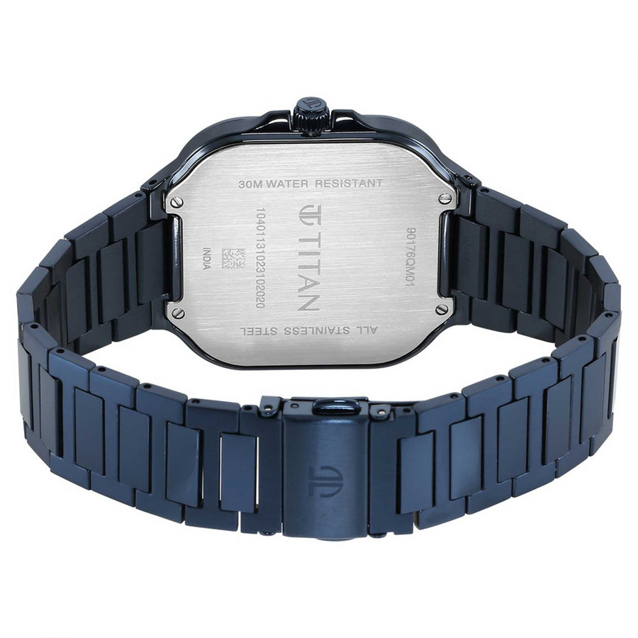 Titan Classique Slim Square Quartz Analog with Date Blue Dial Blue Stainless Steel Strap Watch For Men