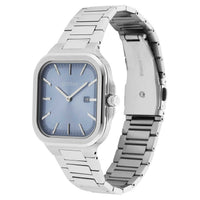Titan Classique Slim Square Quartz Analog with Date Blue Dial Silver Stainless Steel Strap Watch For Men