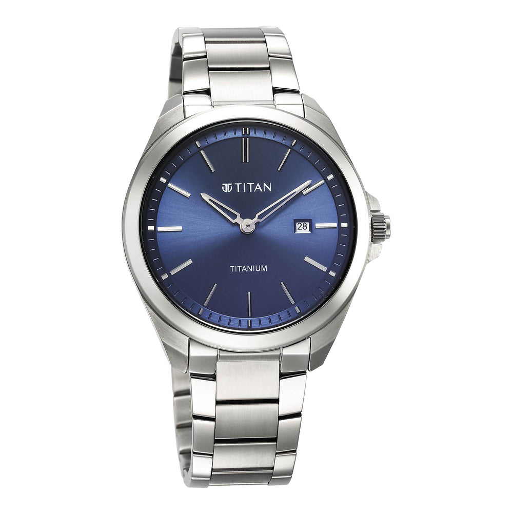 Titan Blue Dial Silver Titanium Strap Analog Watch for Men