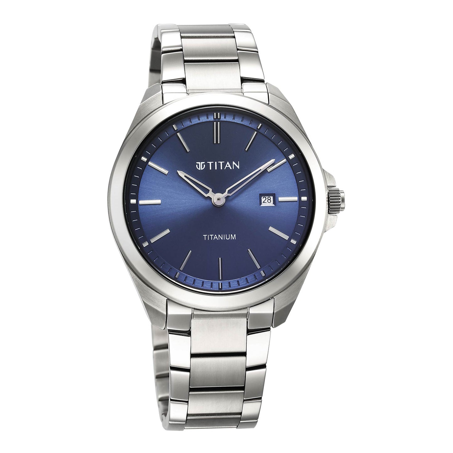 Titan Blue Dial Silver Titanium Strap Analog Watch for Men