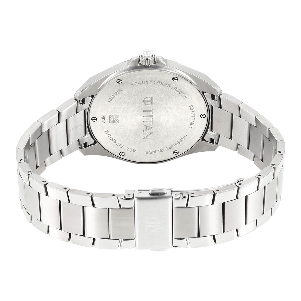 Titan Blue Dial Silver Titanium Strap Analog Watch for Men