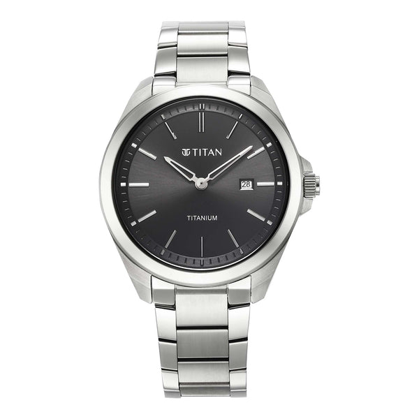 Titan Black Dial Silver Titanium Strap Analog Watch for Men
