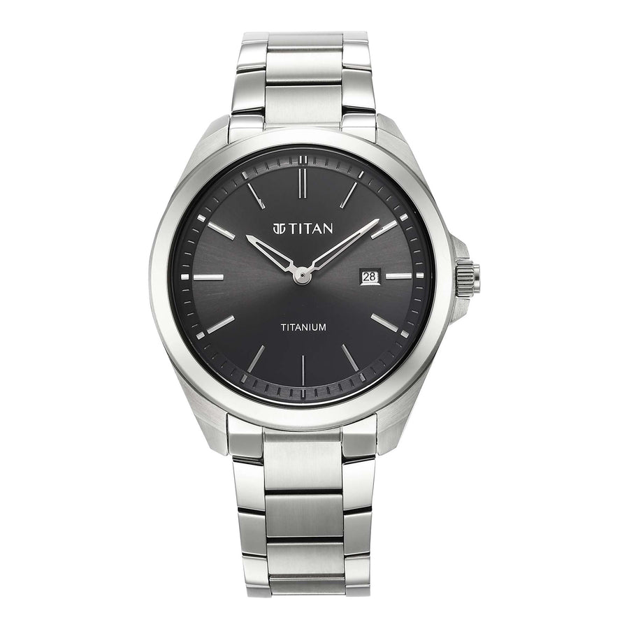 Titan Black Dial Silver Titanium Strap Analog Watch for Men