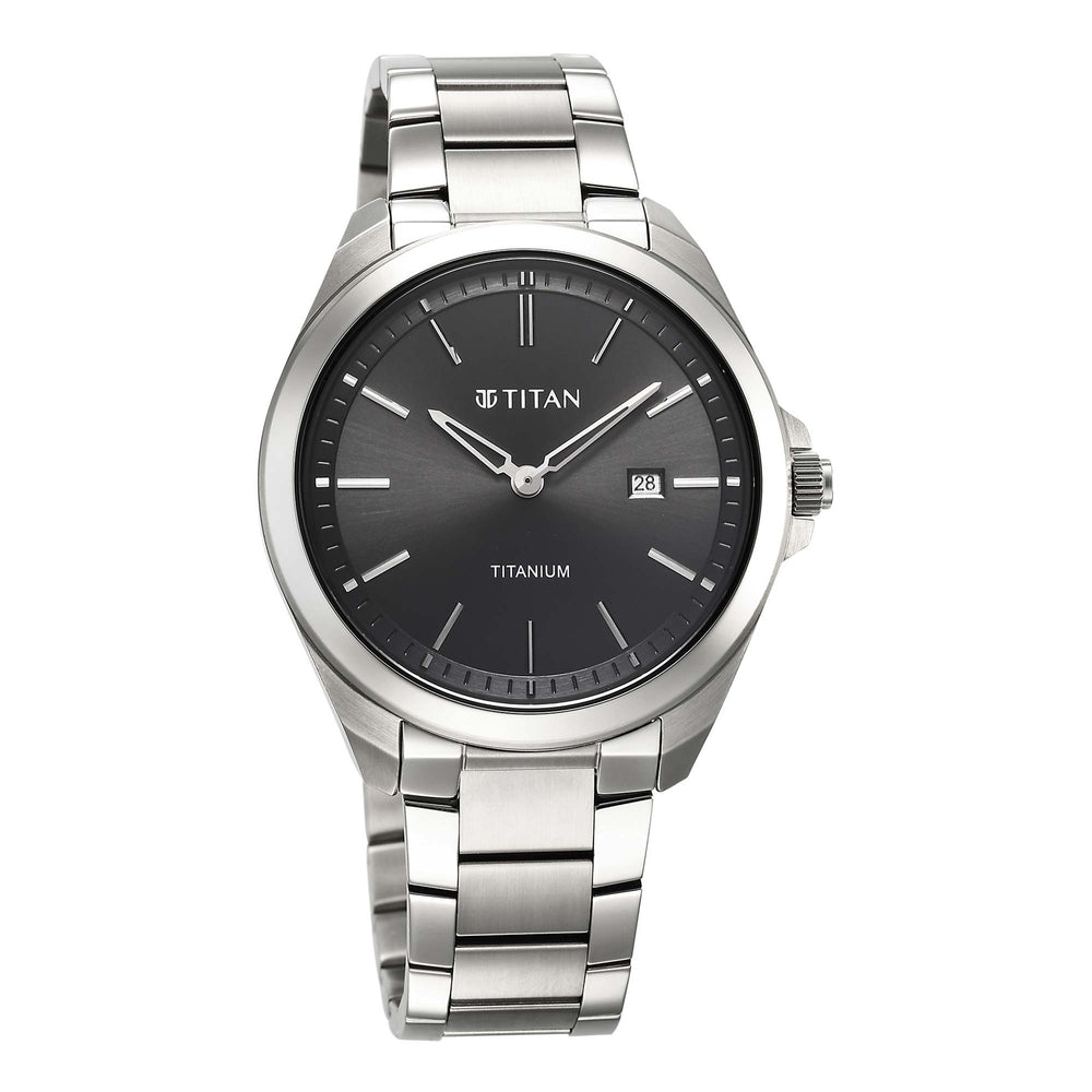 Titan Black Dial Silver Titanium Strap Analog Watch for Men