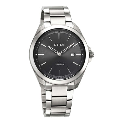 Titan Black Dial Silver Titanium Strap Analog Watch for Men