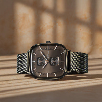 Titan Avant Garde Quartz Multifunction Brown Dial With Green Color Stainless Steel Strap Watch For Men