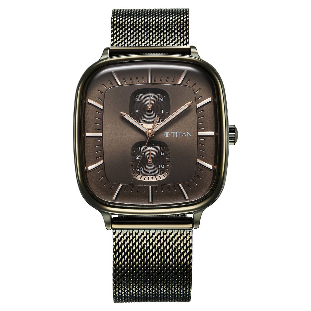 Titan Avant Garde Quartz Multifunction Brown Dial With Green Color Stainless Steel Strap Watch For Men