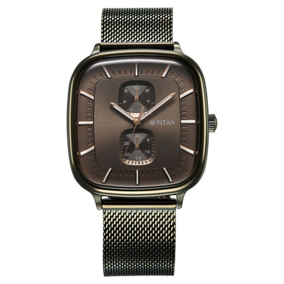 Titan Avant Garde Quartz Multifunction Brown Dial With Green Color Stainless Steel Strap Watch For Men