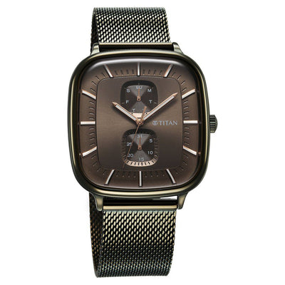 Titan Avant Garde Quartz Multifunction Brown Dial With Green Color Stainless Steel Strap Watch For Men