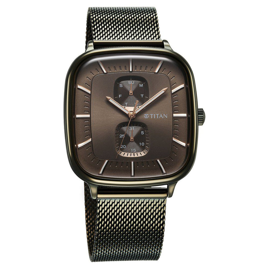 Titan Avant Garde Quartz Multifunction Brown Dial With Green Color Stainless Steel Strap Watch For Men