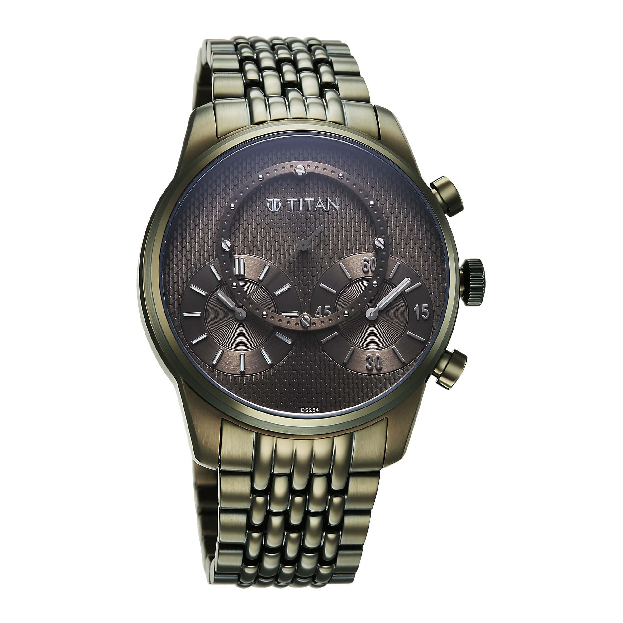 Titan Olive Dial Stainless Steel Strap Analog with Hour and Minute Quartz Watch for Men