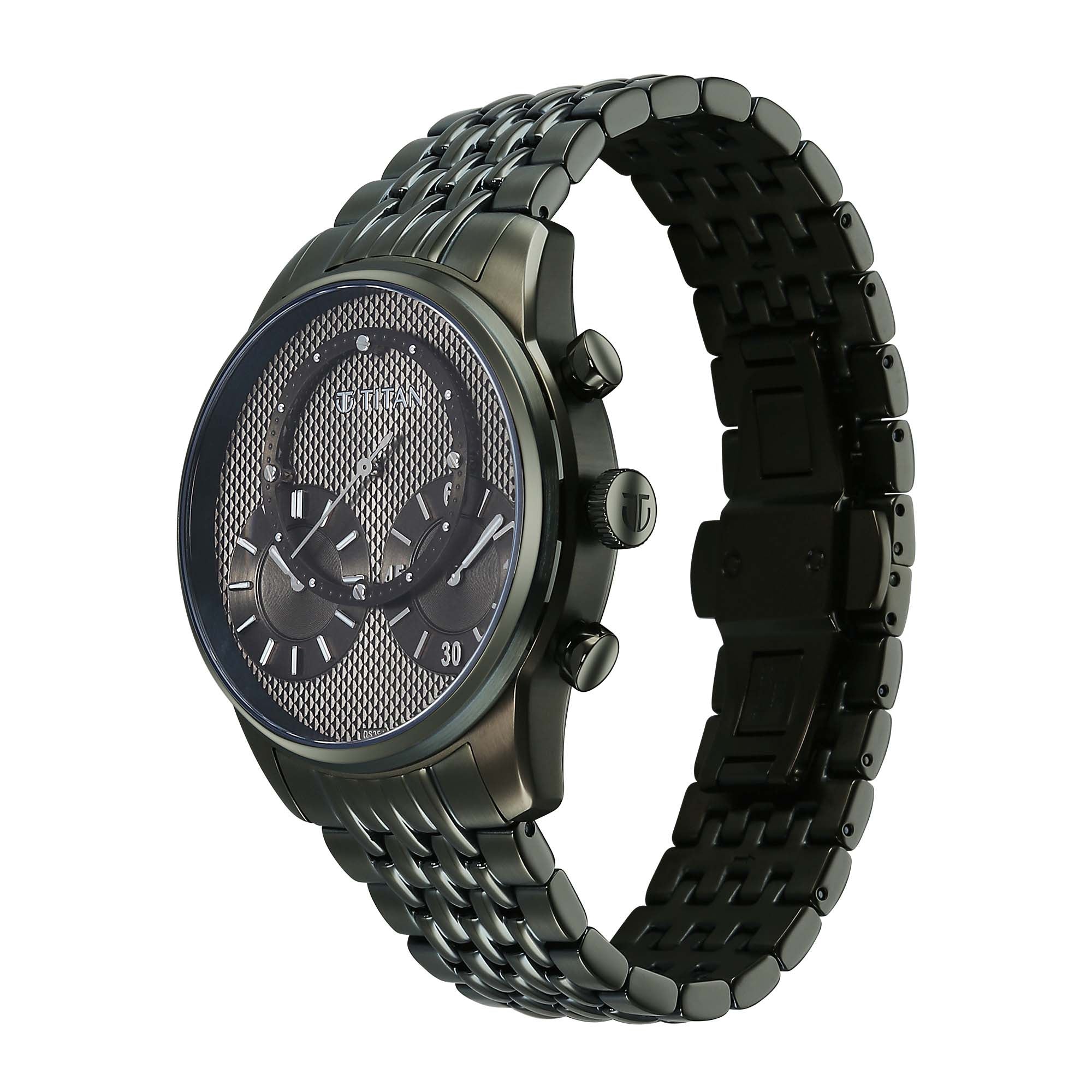 Titan Olive Dial Stainless Steel Strap Analog with Hour and Minute Quartz Watch for Men
