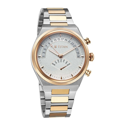 Titan Micromotors Analog with Retrograde Day and Date and Silver Dial Dual Tone Pink Stainless Steel Strap Watch for Men