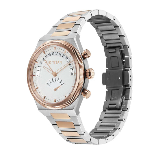 Titan Micromotors Analog with Retrograde Day and Date and Silver Dial Dual Tone Pink Gold Stainless Steel Strap Watch for Men