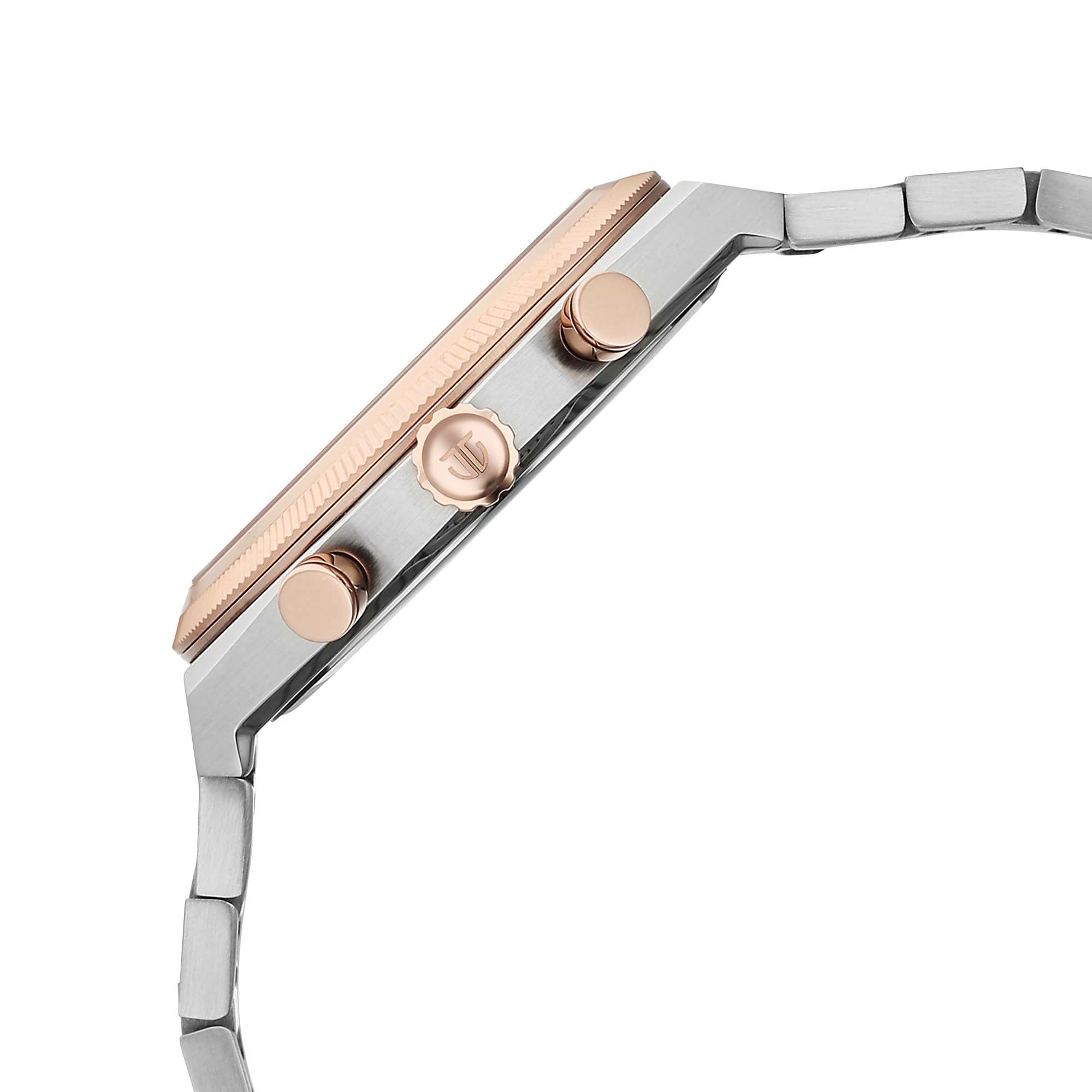 Titan Micromotors Analog with Retrograde Day and Date and Silver Dial Dual Tone Pink Stainless Steel Strap Watch for Men